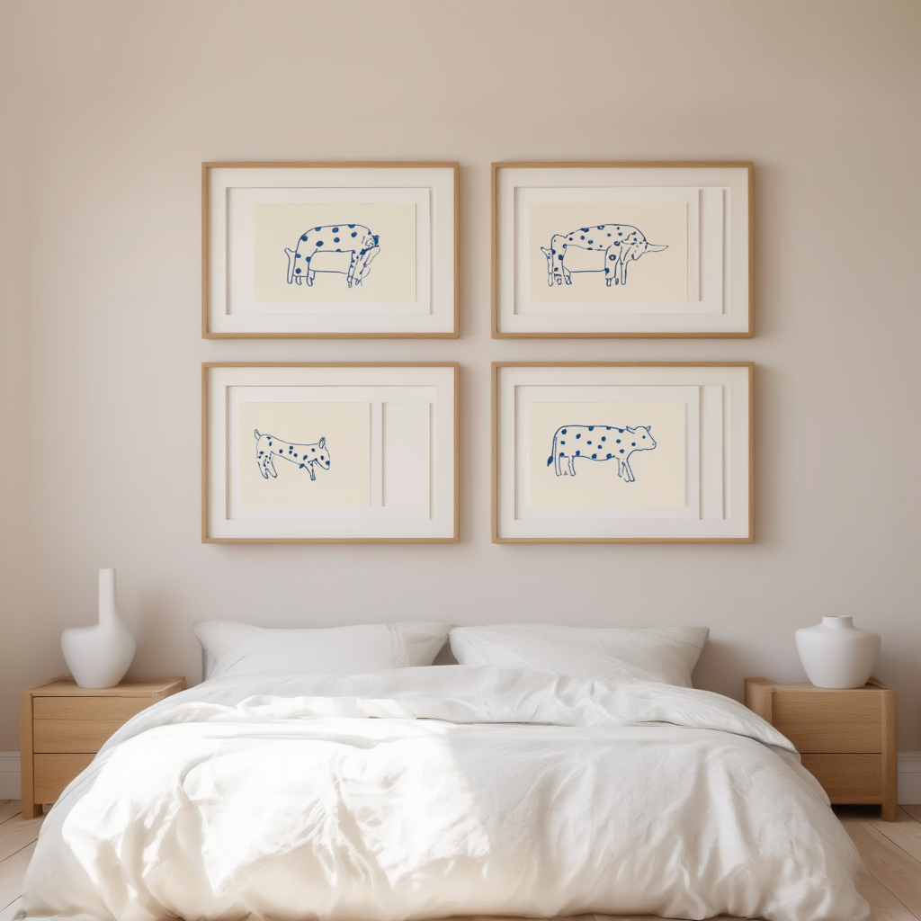 Set of 4 Minimal Animal Art Prints – Modern, Elegant Wall Décor - Hakyarts