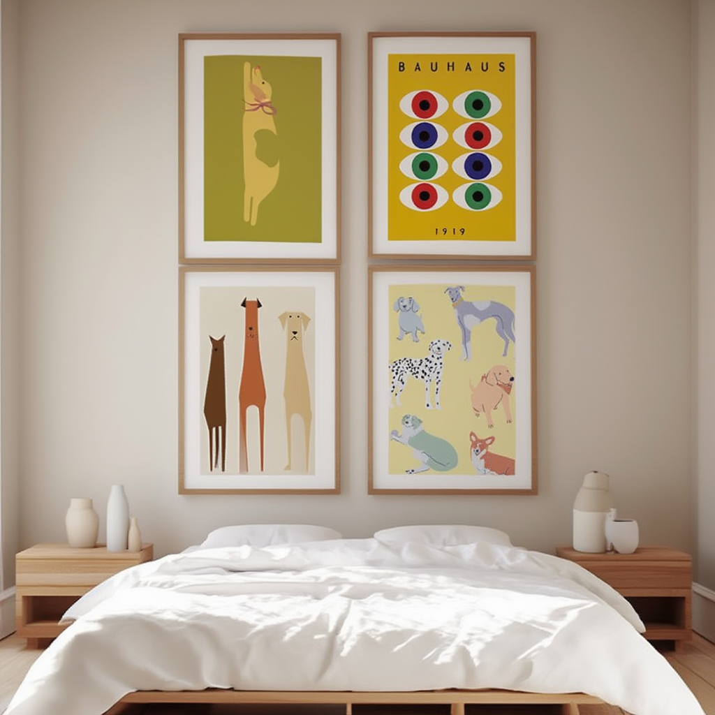 Set of 4 Bauhaus Dogs Prints – Modernist Geometric Wall Art - Hakyarts