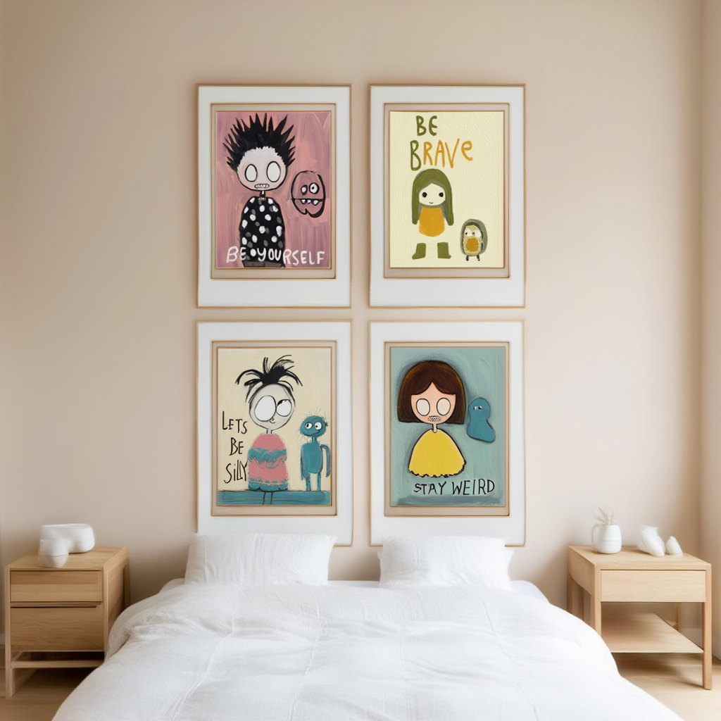 Set of 4 Cool Kids Prints – Be Brave, Be Silly, Stay Weird, Be Yourself - Hakyarts