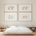 Set of 4 Minimal Animal Art Prints – Modern, Elegant Wall Décor - Hakyarts