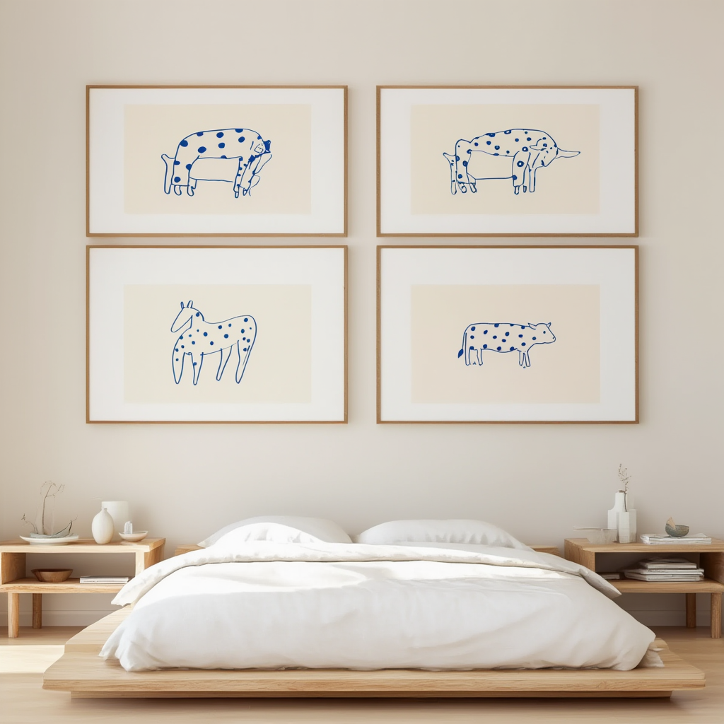 Set of 4 Minimal Animal Art Prints – Modern, Elegant Wall Décor - Hakyarts