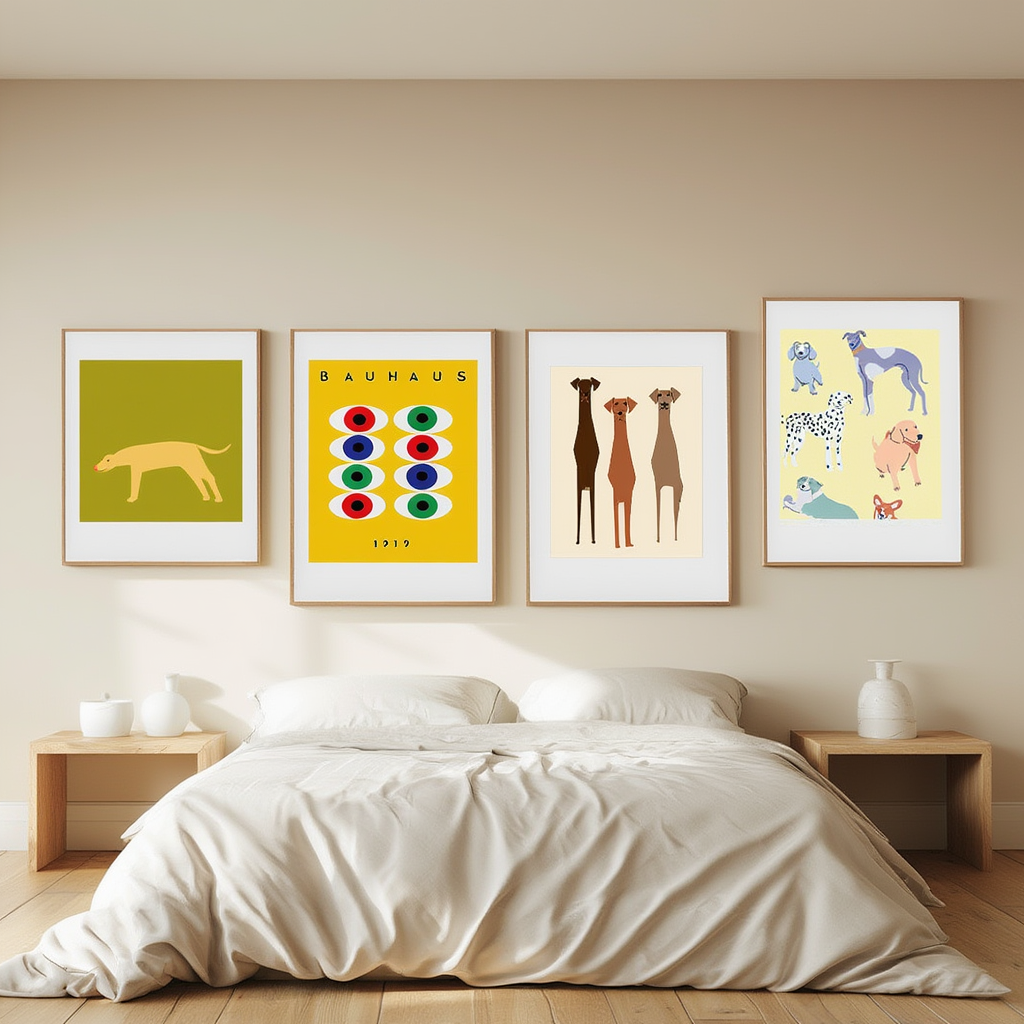 Set of 4 Bauhaus Dogs Prints – Modernist Geometric Wall Art - Hakyarts