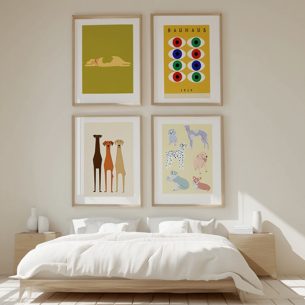 Set of 4 Bauhaus Dogs Prints – Modernist Geometric Wall Art - Hakyarts