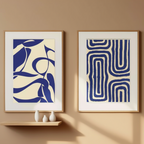 Blue Geometric – Set of 3 Matisse-Inspired Wall Art Prints - Hakyarts