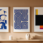 Blue Geometric – Set of 3 Matisse-Inspired Wall Art Prints - Hakyarts
