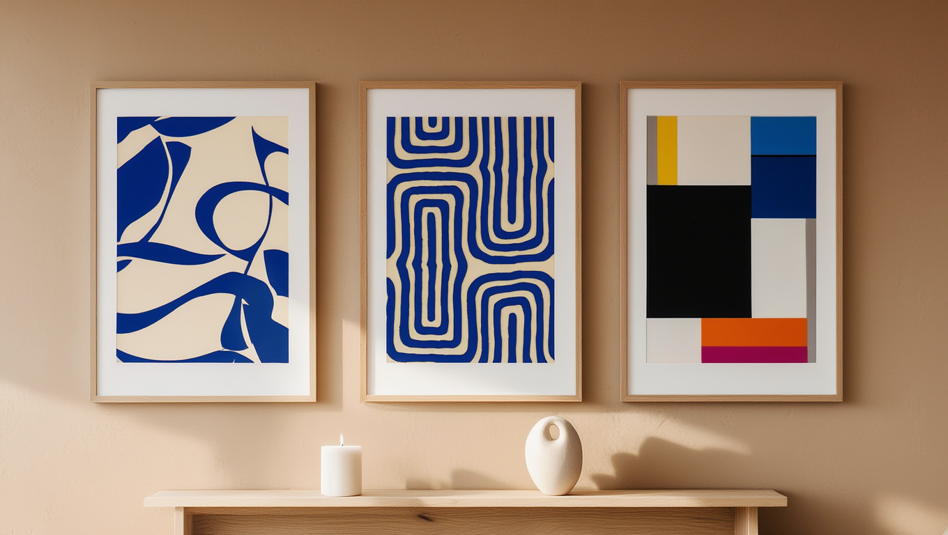 Blue Geometric – Set of 3 Matisse-Inspired Wall Art Prints