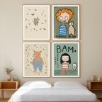 Set of 4 Cool Kids Illustration Prints – Playful Modern Wall Art for Children’s Rooms - Hakyarts