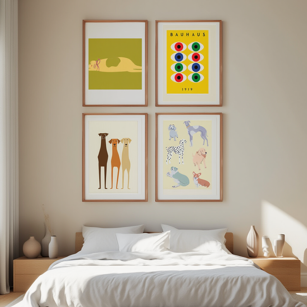 Set of 4 Bauhaus Dogs Prints – Modernist Geometric Wall Art - Hakyarts