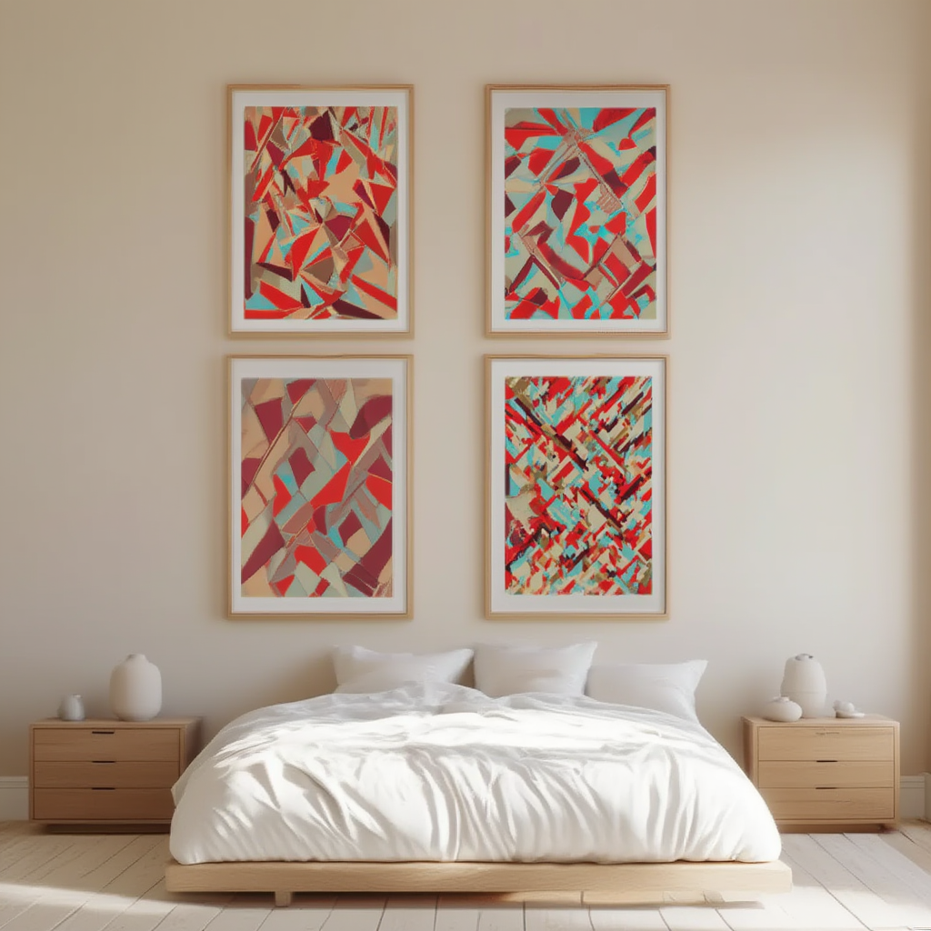 Set of 4 Angular Abstract Prints – Modern Minimalist Wall Art – Hakyarts