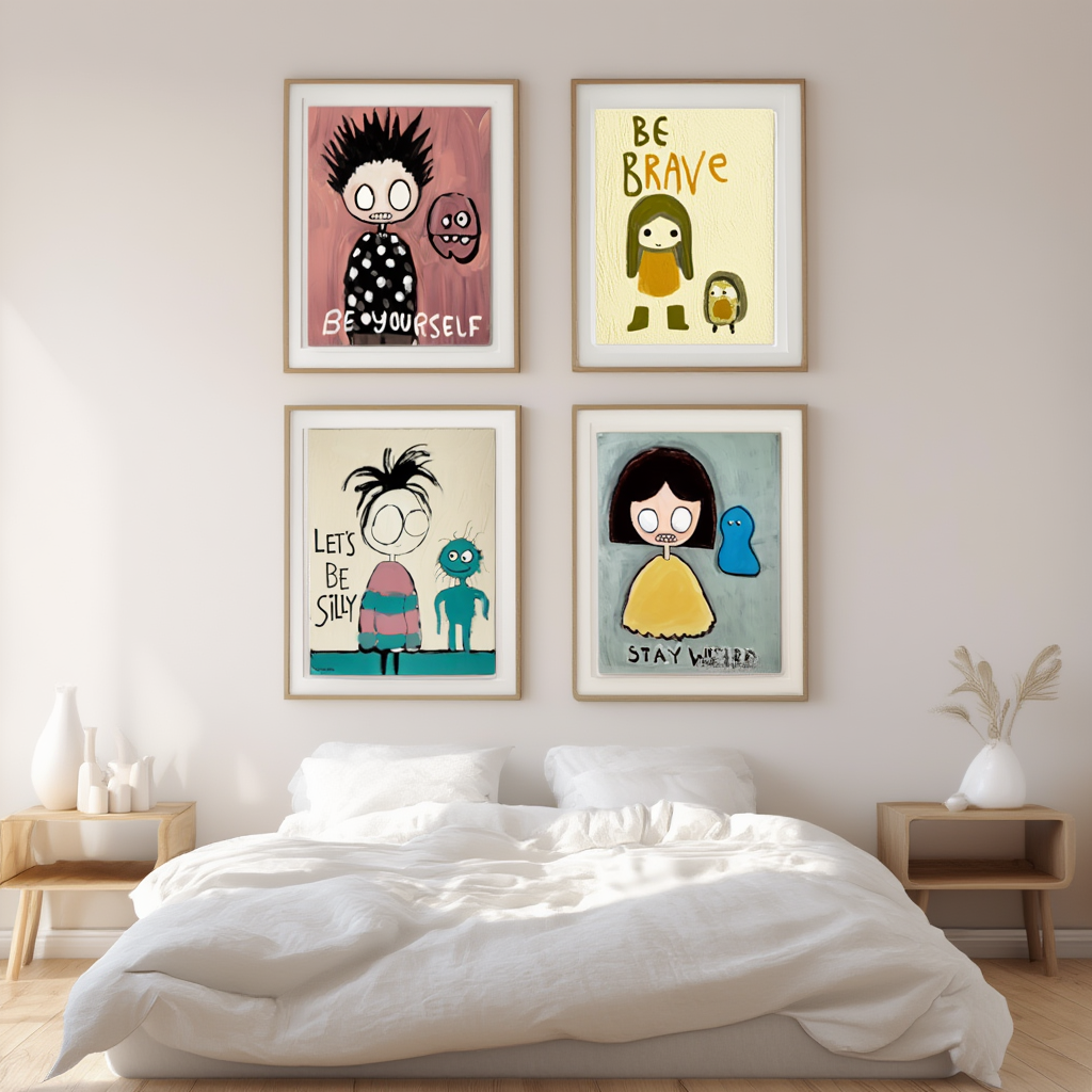 Set of 4 Cool Kids Prints – Be Brave, Be Silly, Stay Weird, Be Yourself - Hakyarts