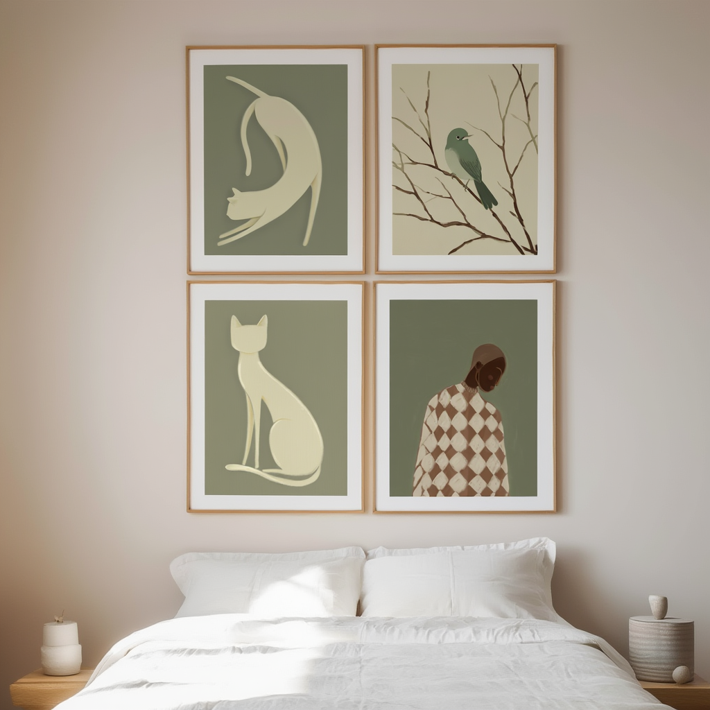 Set of 4 Dynamic Poses & Contemplatives Art Prints – Figurative Modern Wall Art - Hakyarts