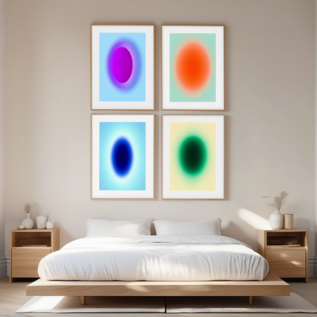 Set of 4 Round Circular Colour Shapes – Modern Minimalist Wall Art - Hakyarts