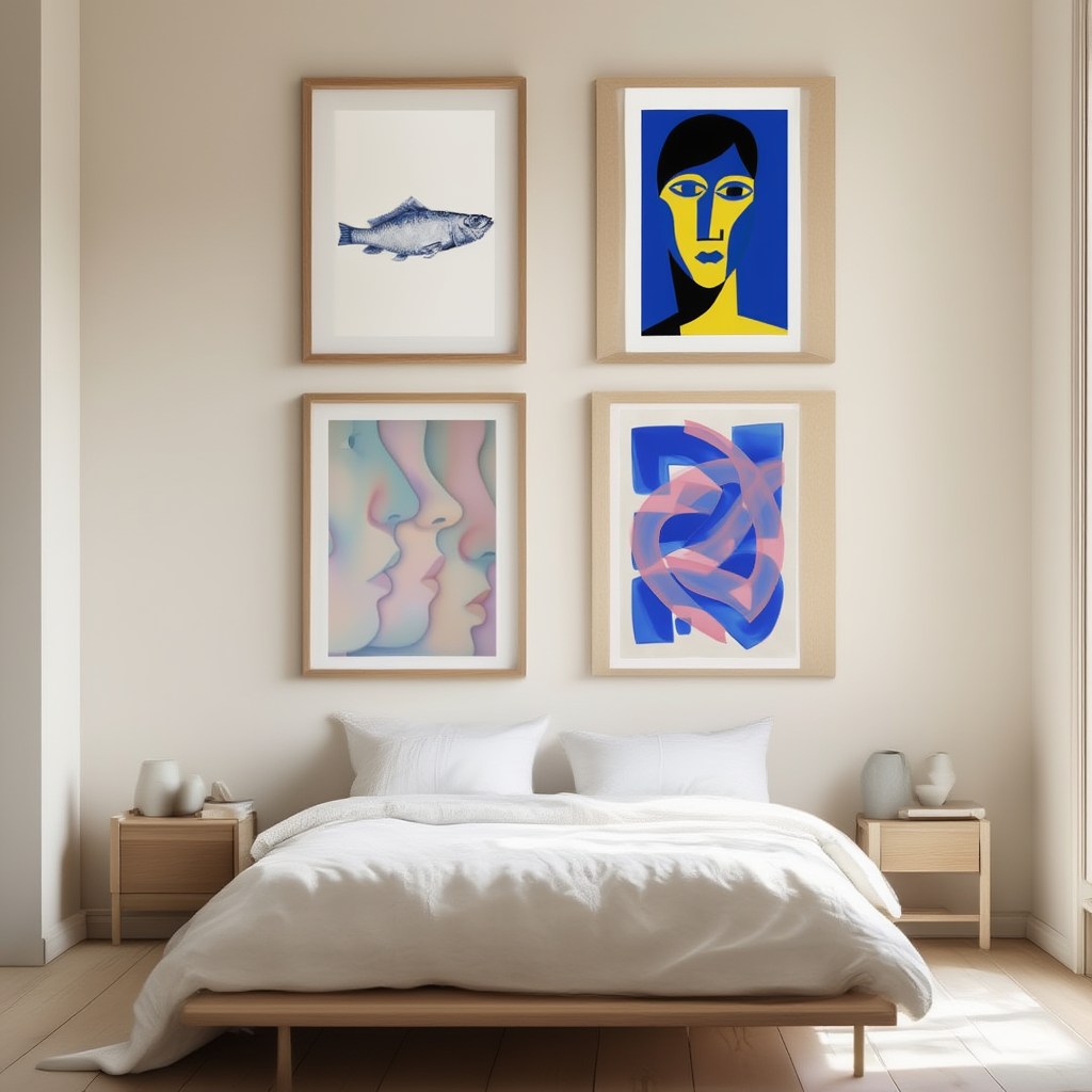 Set of 4 “Cerulean Blue Whisper – Identify Fish” Prints – Contemporary Marine Wall Art - Hakyarts
