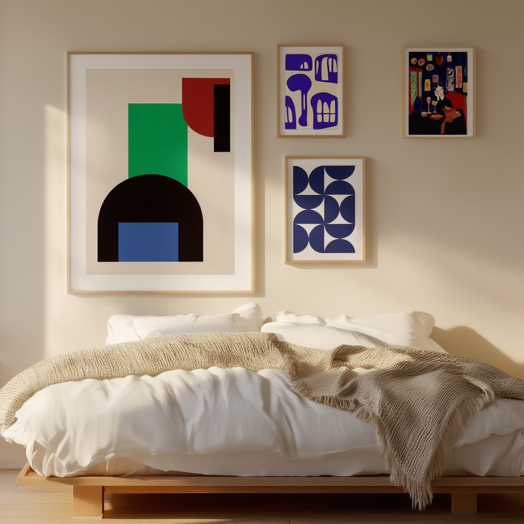 Bundle of 4 Blue Minimalist & Geometric Art Prints – Modern Wall Decor Collection - Hakyarts