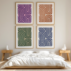 Set of 4 Geometric Blaze Prints – Modern Abstract Wall Art - Hakyarts