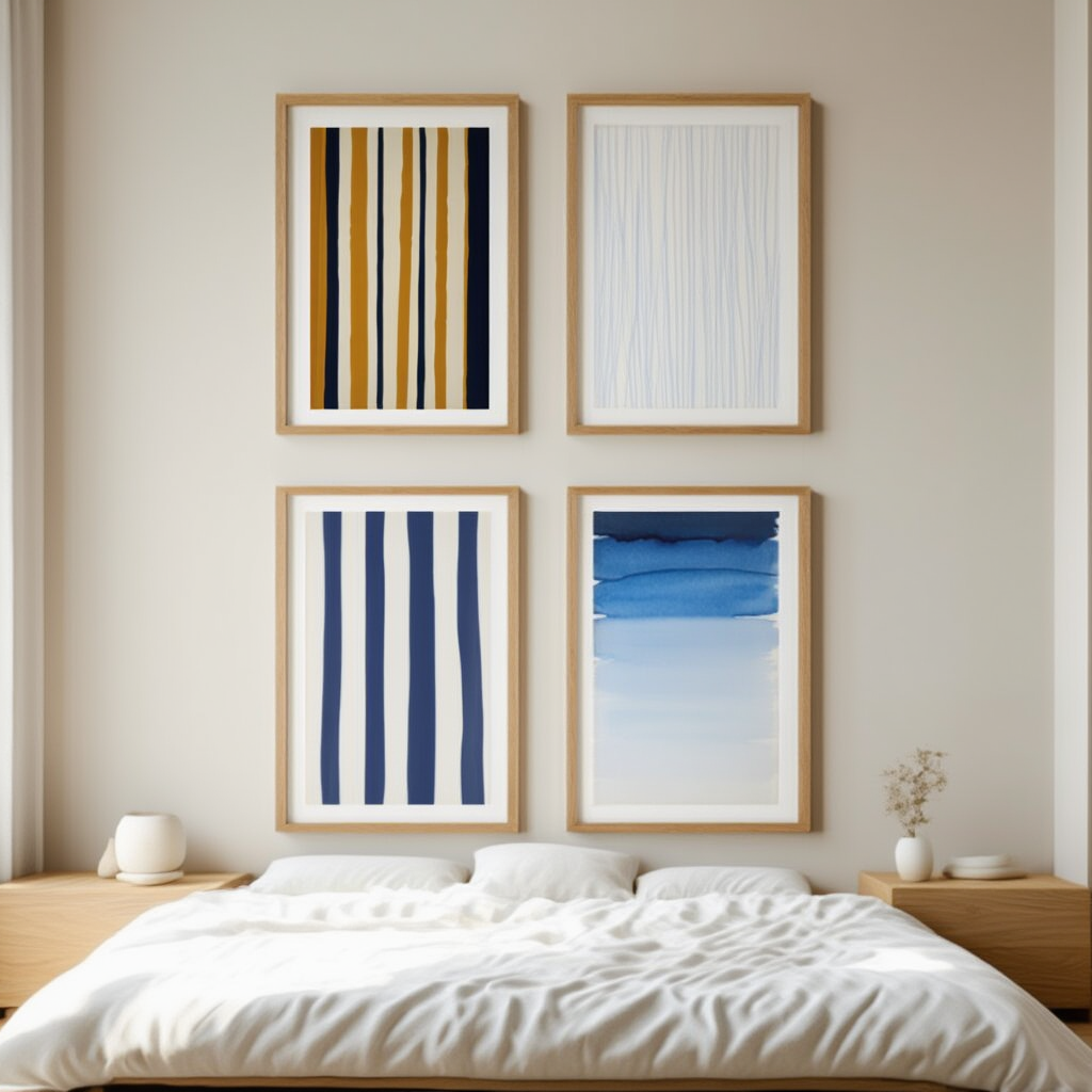 Set of 4 Blue Stripes Prints – Modern Minimalist Wall Art - Hakyarts