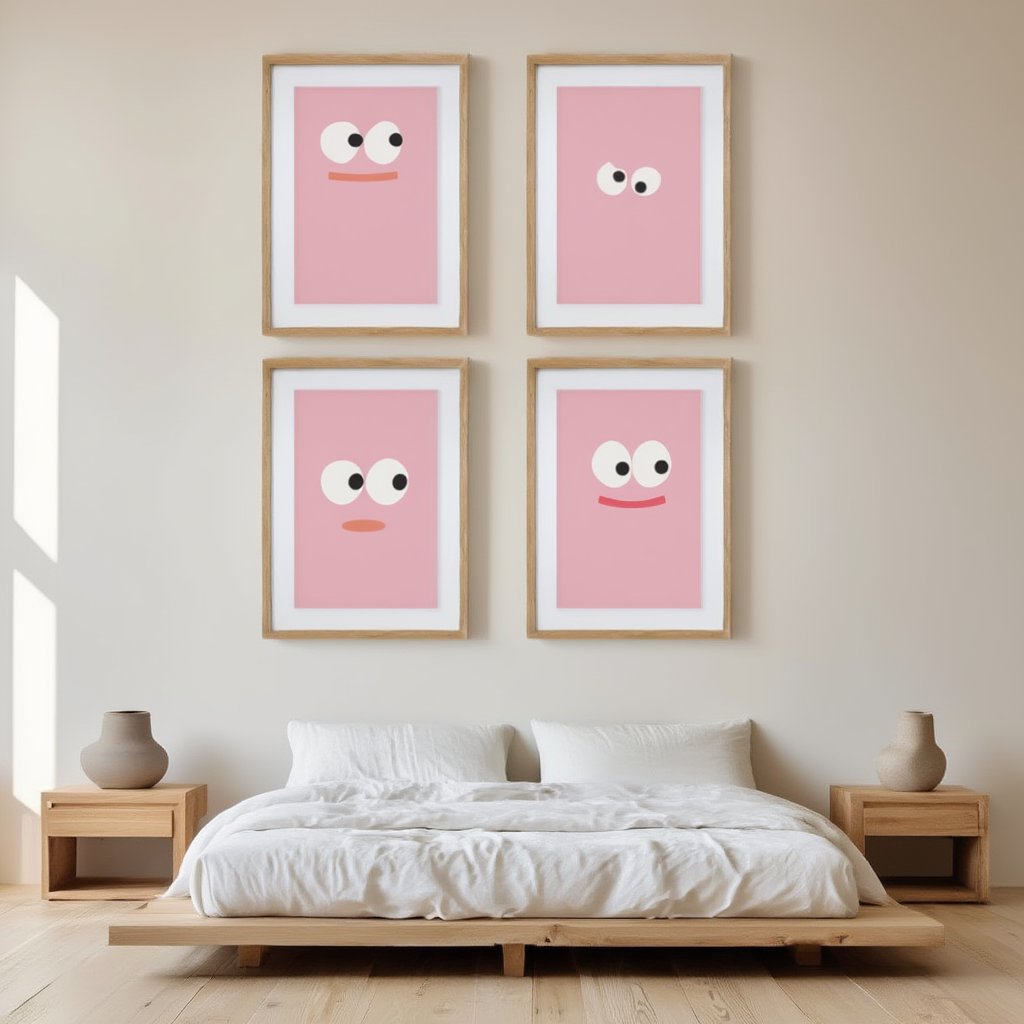 Set of 4 Silly Faces Prints – Fun Minimalist Wall Art for Kids & Playrooms - Hakyarts