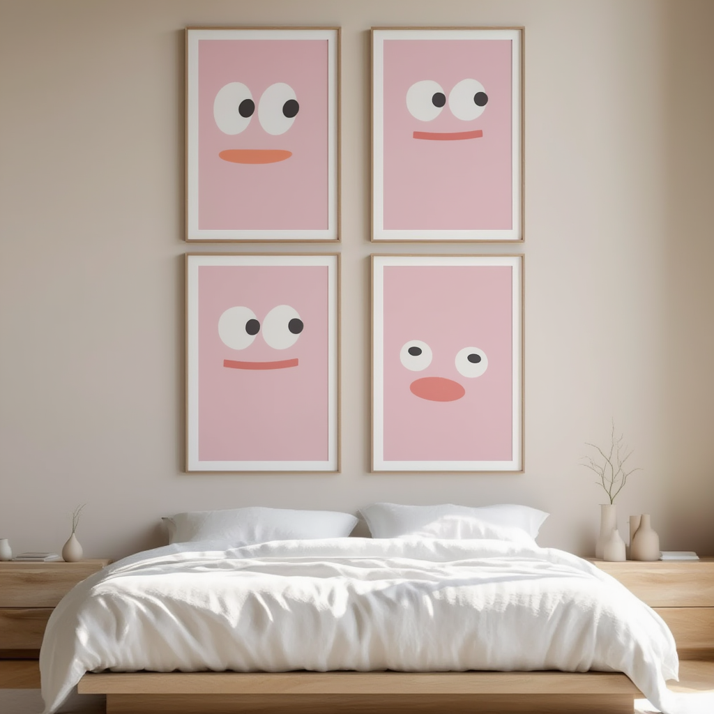 Set of 4 Silly Faces Prints – Fun Minimalist Wall Art for Kids & Playrooms - Hakyarts