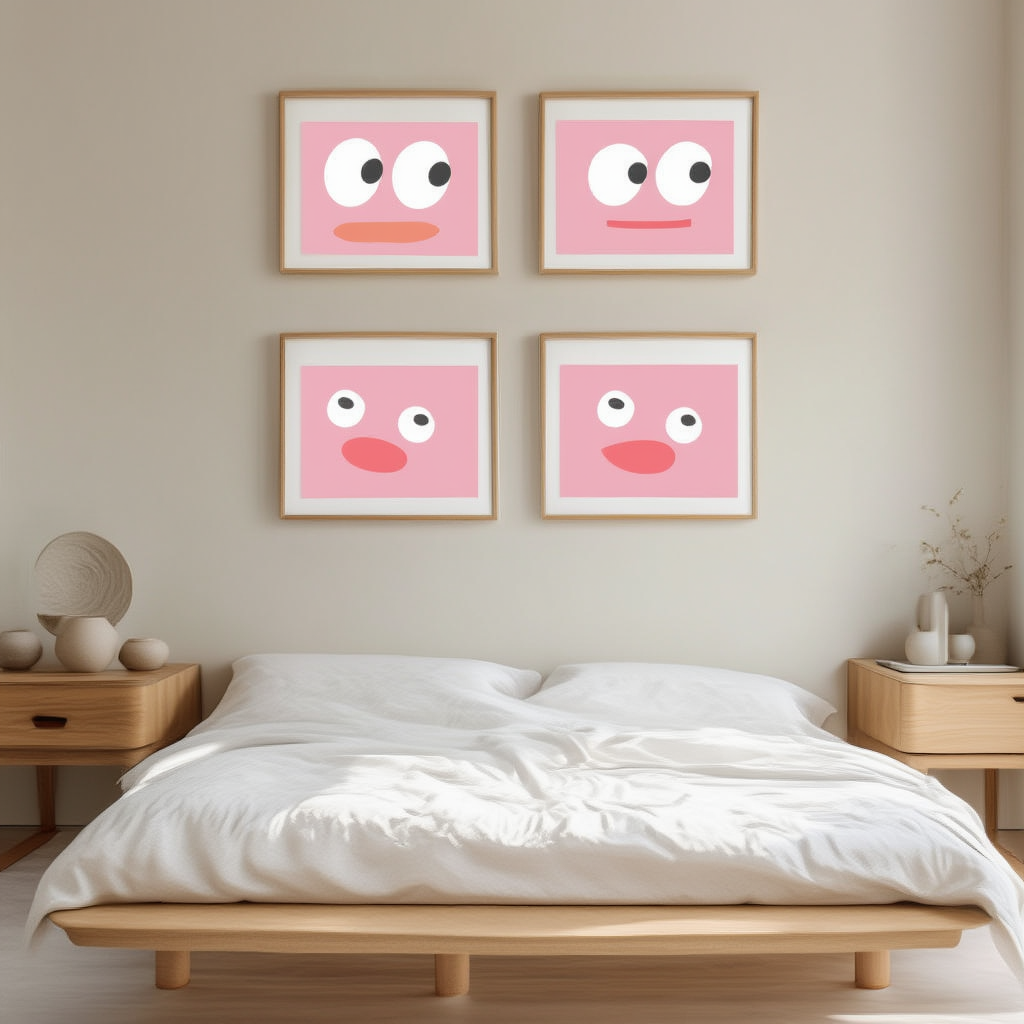 Set of 4 Silly Faces Prints – Fun Minimalist Wall Art for Kids & Playrooms - Hakyarts