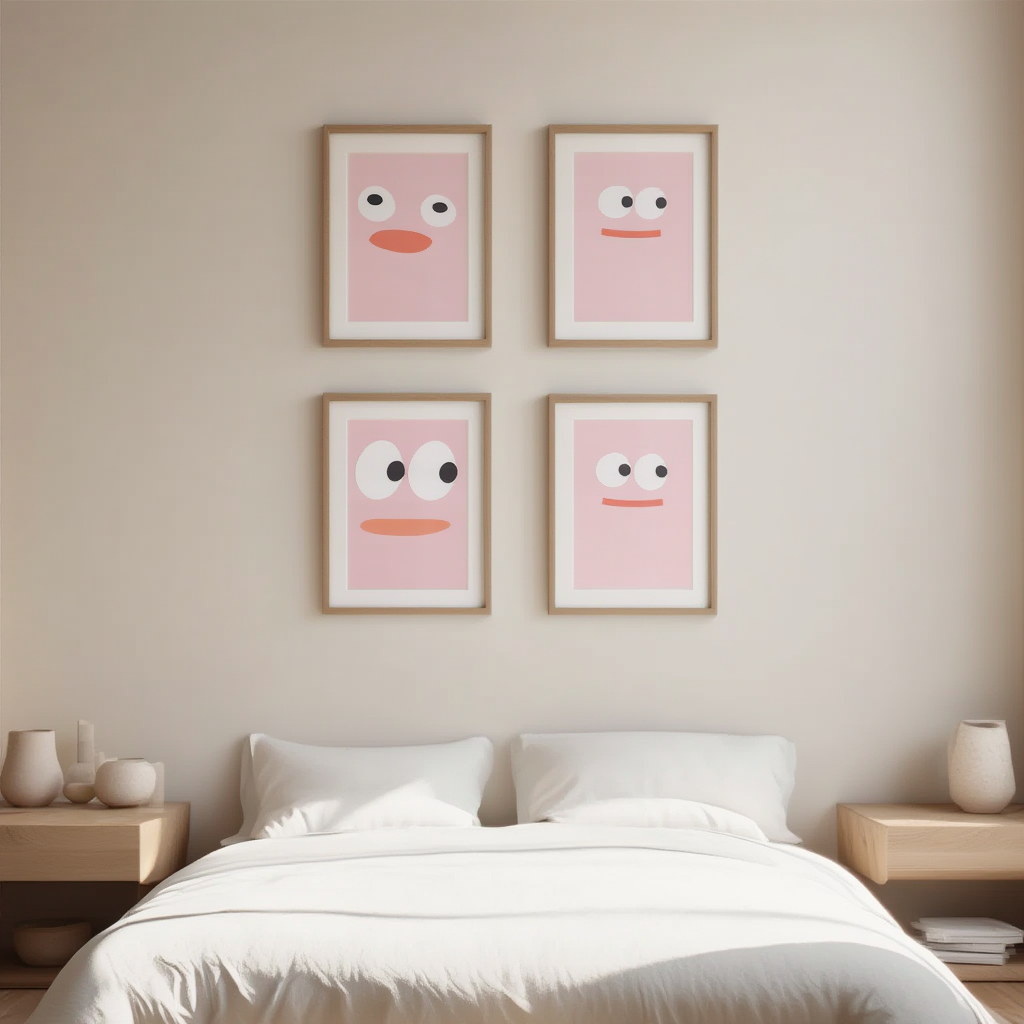 Set of 4 Silly Faces Prints – Fun Minimalist Wall Art for Kids & Playrooms - Hakyarts