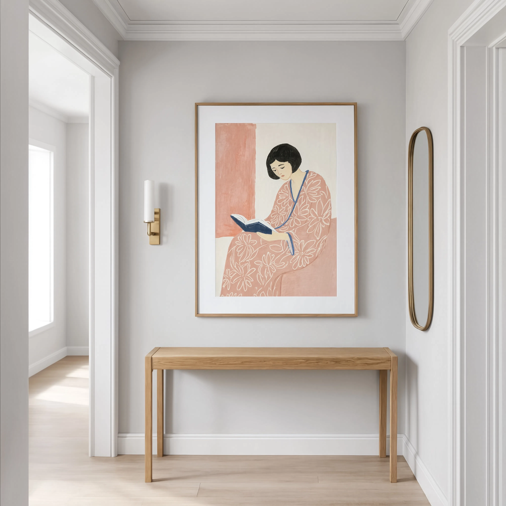 Woman Reading in Rose | Contemporary Portrait Wall Art