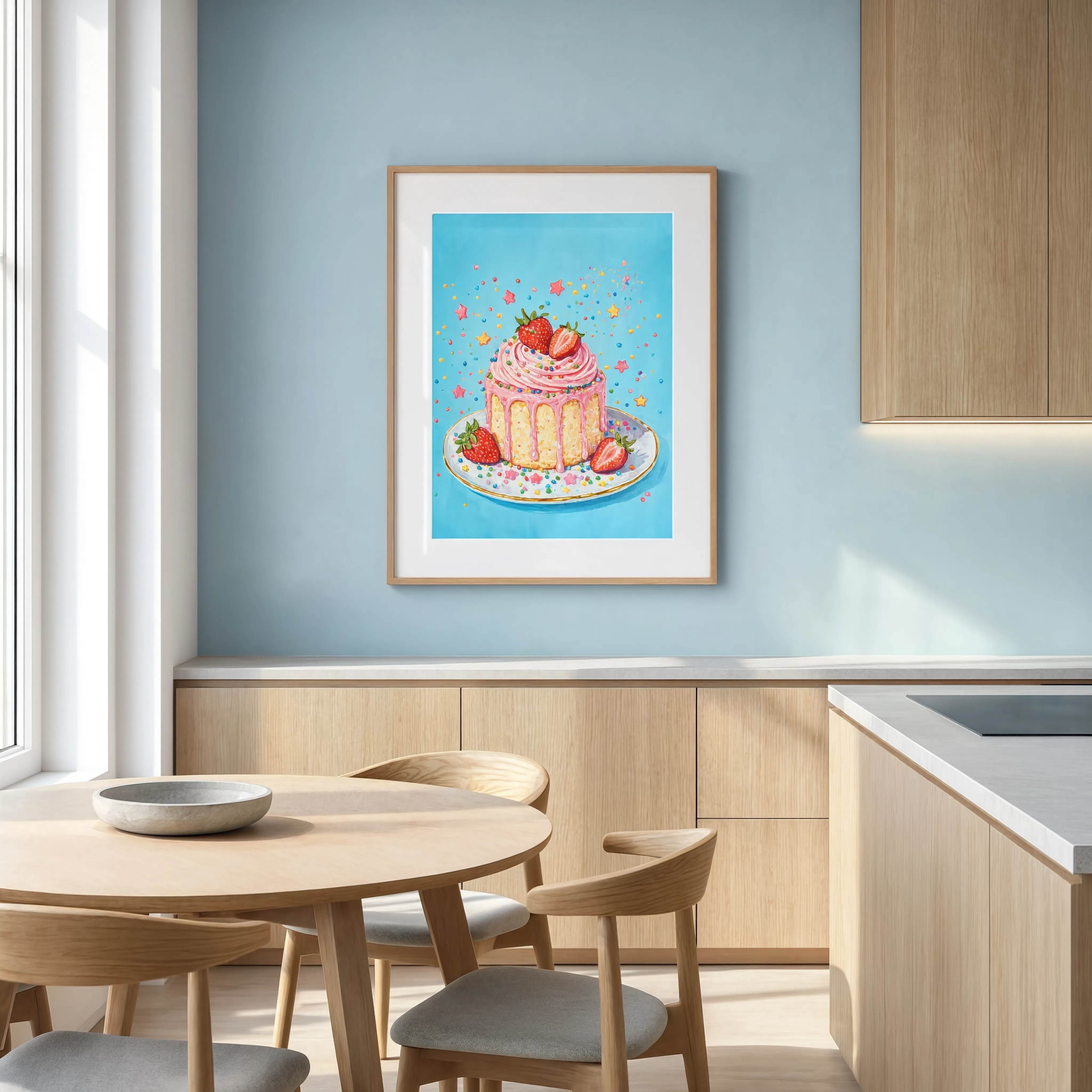 Festive Carolina Blue Cake | Contemporary Kitchen Wall Art Print