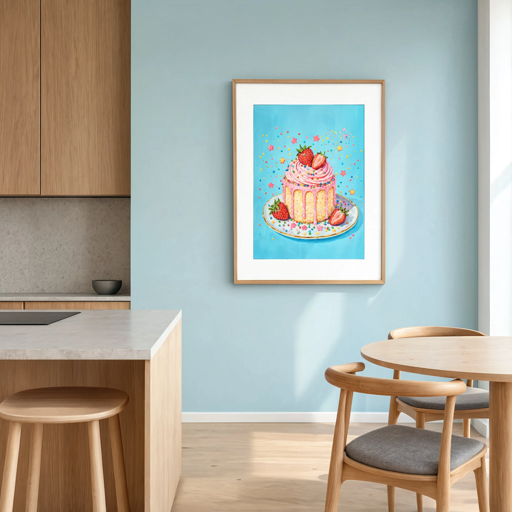 Festive Carolina Blue Cake | Contemporary Kitchen Wall Art Print