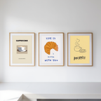 Set of 3 “Bon Appétit” Croissant Prints – Minimalist Culinary Wall Art - Hakyarts