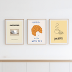 Set of 3 “Bon Appétit” Croissant Prints – Minimalist Culinary Wall Art - Hakyarts
