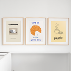 Set of 3 “Bon Appétit” Croissant Prints – Minimalist Culinary Wall Art - Hakyarts