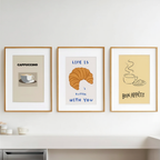 Set of 3 “Bon Appétit” Croissant Prints – Minimalist Culinary Wall Art - Hakyarts