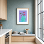 Teal Floral Vase | Contemporary Botanical Still Life Wall Art