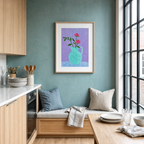 Teal Floral Vase | Contemporary Botanical Still Life Wall Art