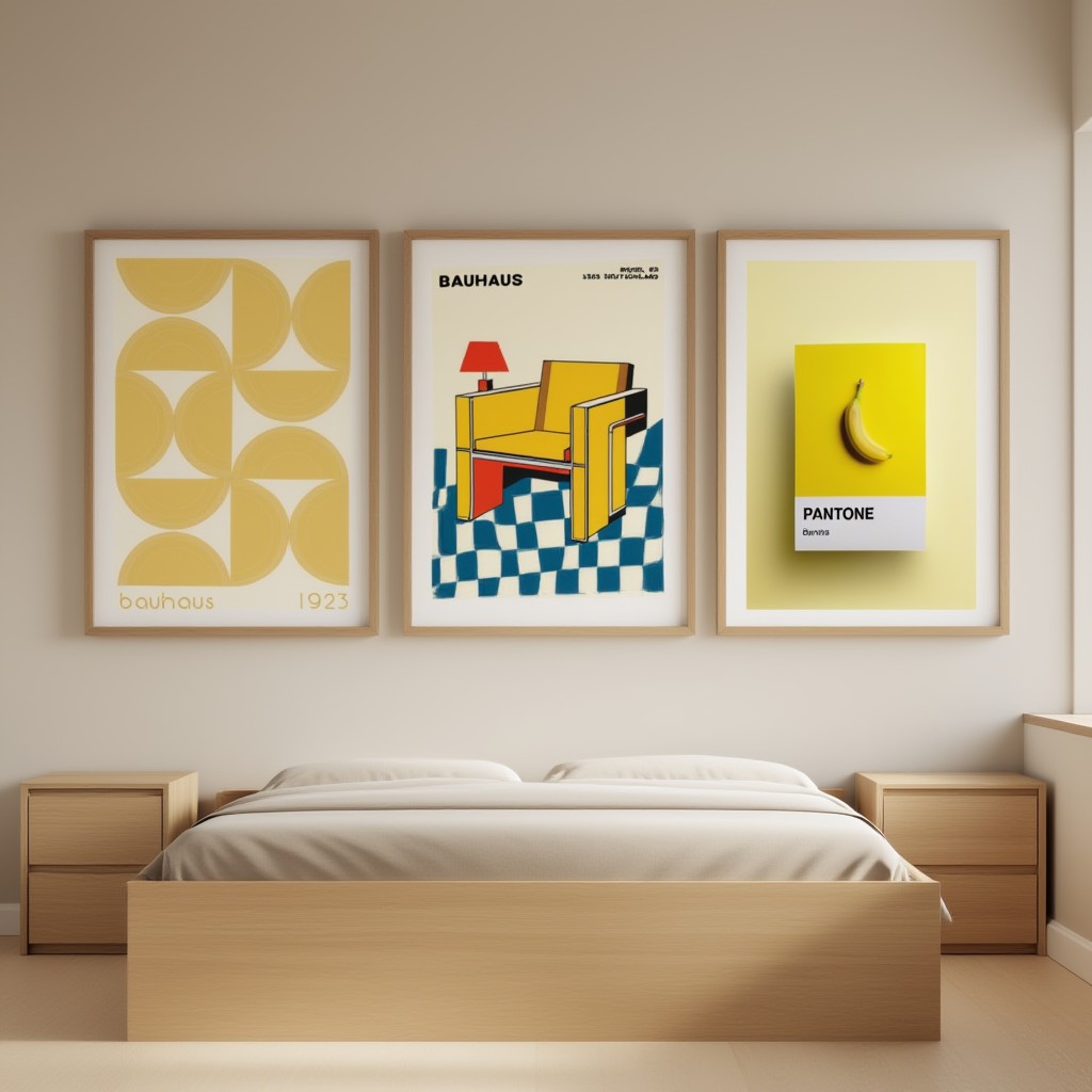 Set of 3 Pantone Yellow Bauhaus Art Prints – Geometric Modern Wall Decor - Hakyarts