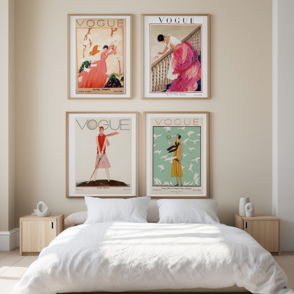 Set of 4 Vintage Vogue Cover Prints – Classic Fashion Wall Art - Hakyarts