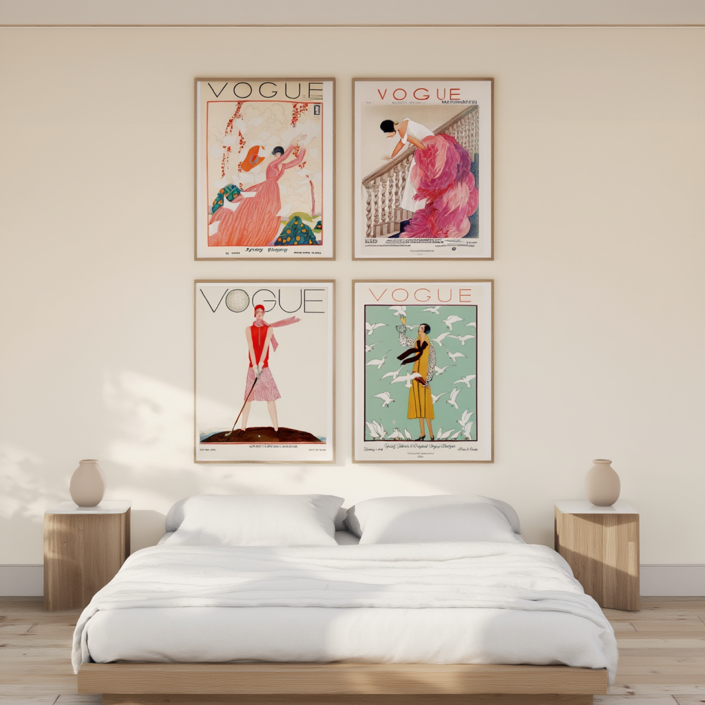 Set of 4 Vintage Vogue Cover Prints – Classic Fashion Wall Art - Hakyarts