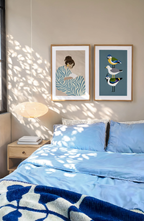 Set of 2 Blue Mustard Bouquet & Serene Figure Painting Variation II | Contemporary Botanical & Figurative Wall Art