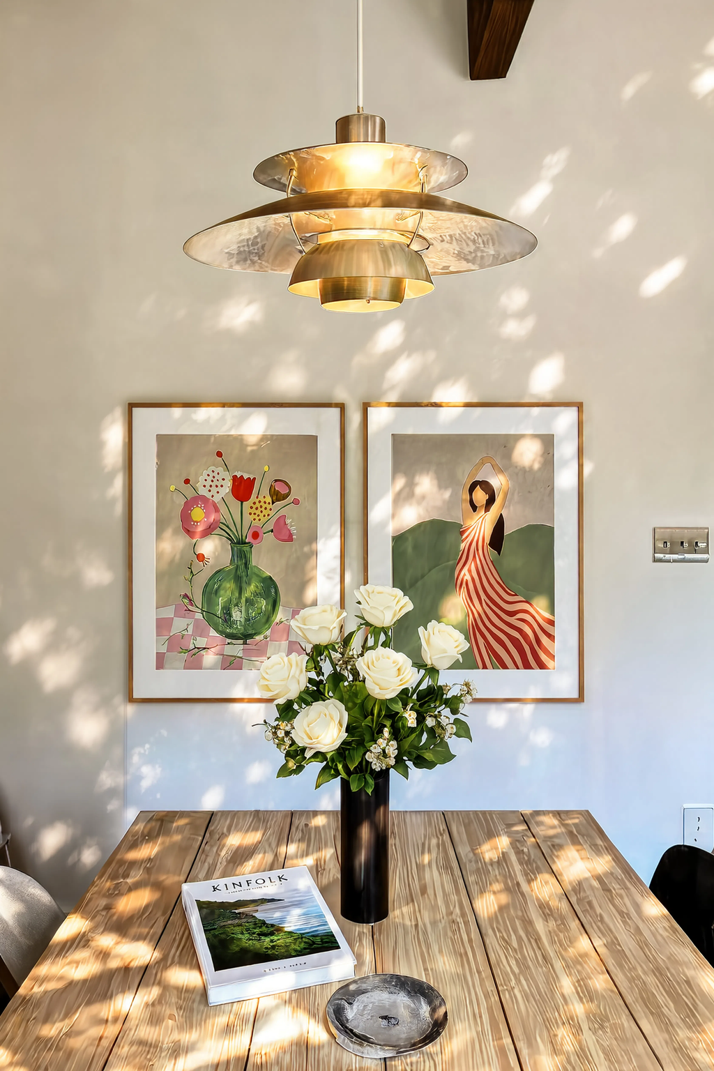 Set of 2 | Chequered Pink Floral & Standing Figurative Portrait | Contemporary Wall Art |