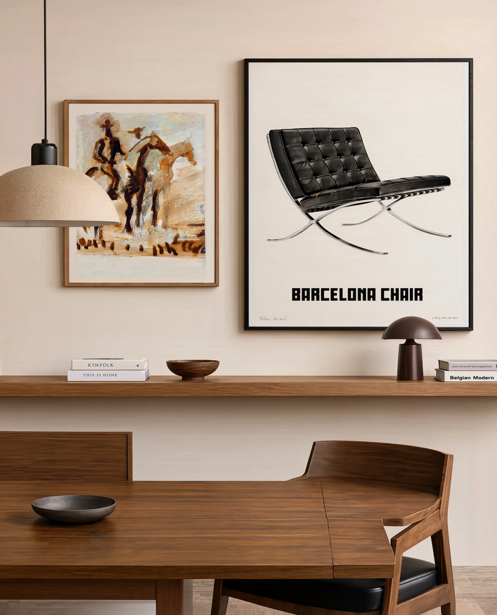 Set of 2 Modern Classic Wall Art Prints | Barcelona Chair & Vintage Fine Art Study