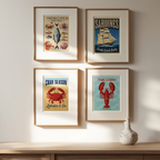 4 Retro Seafood Posters – Sardines, Crab, Lobster & Fish Wall Art Prints - Hakyarts