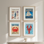 4 Retro Seafood Posters – Sardines, Crab, Lobster & Fish Wall Art Prints - Hakyarts