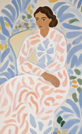 Seated Woman in Patterned Dress | Contemporary Figurative Fashion Wall Art