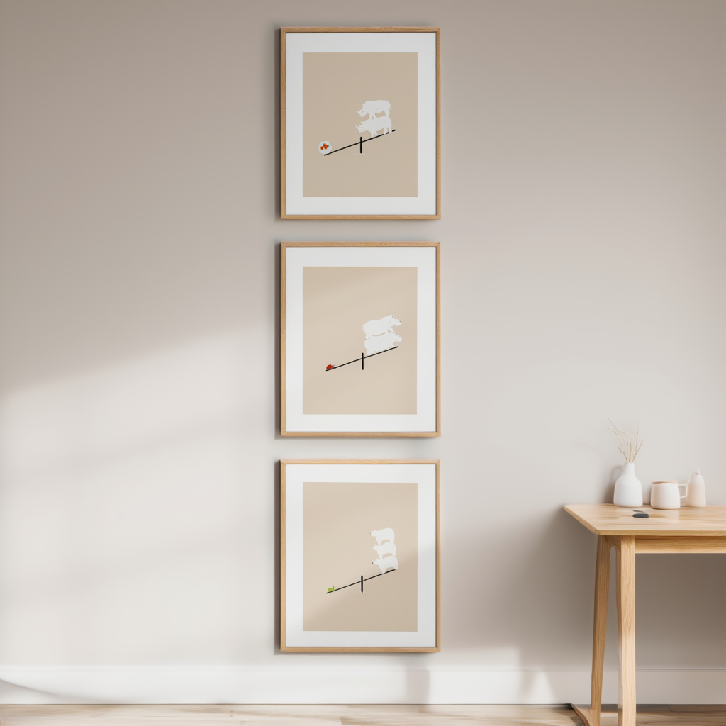 Set of 3 Rhinos, Bears & Hippos Prints