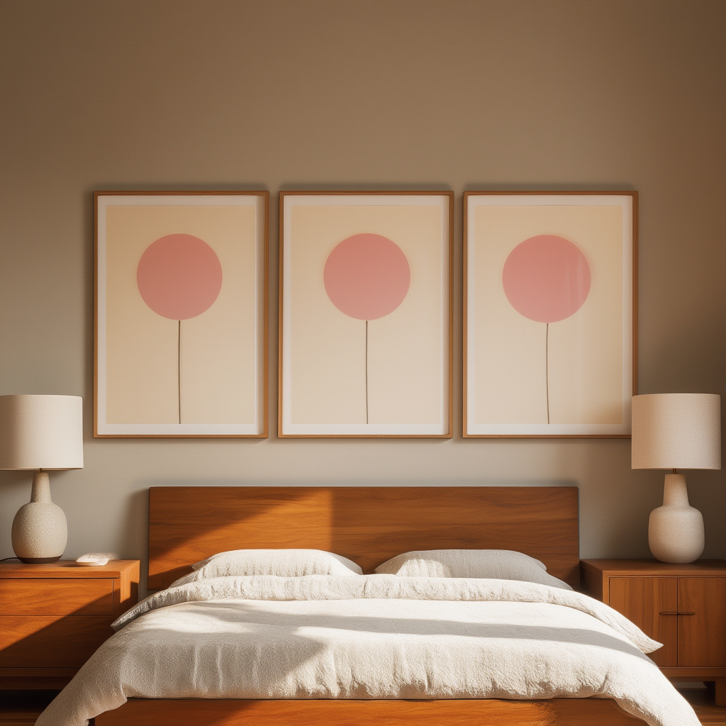 Set of 3 Round Pink Minimalist Prints – Modern Abstract Wall Art - Hakyarts