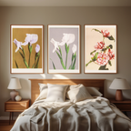 Set of 3 Floral Prints – Striped Camellias, Iris Kæmpferi & White Irises by Ogawa Kazumasa - Hakyarts