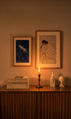 Set of 2 Striped Drapery Figure – New Pose I & Blue Hue Cloud Print II | Contemporary Wall Art Set