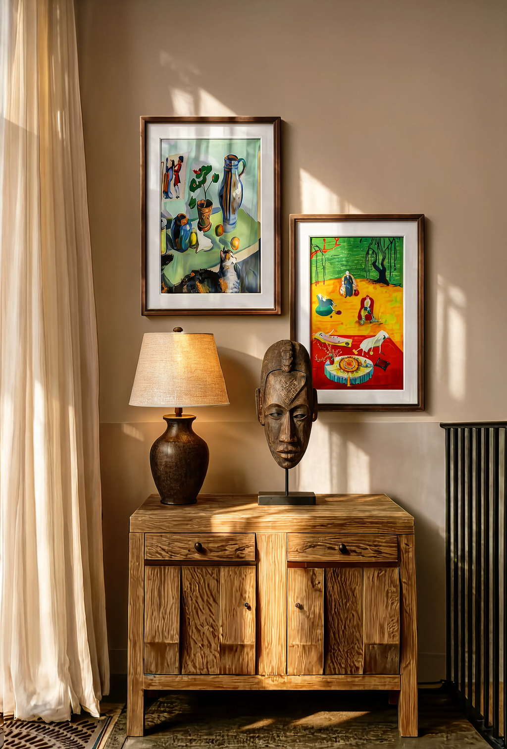 Set of 2 Modernist Art Prints – Heat by Florine Stettheimer & The Ghost in a House Stalls (“Still Life with a Cat”) by August Macke Gallery Set