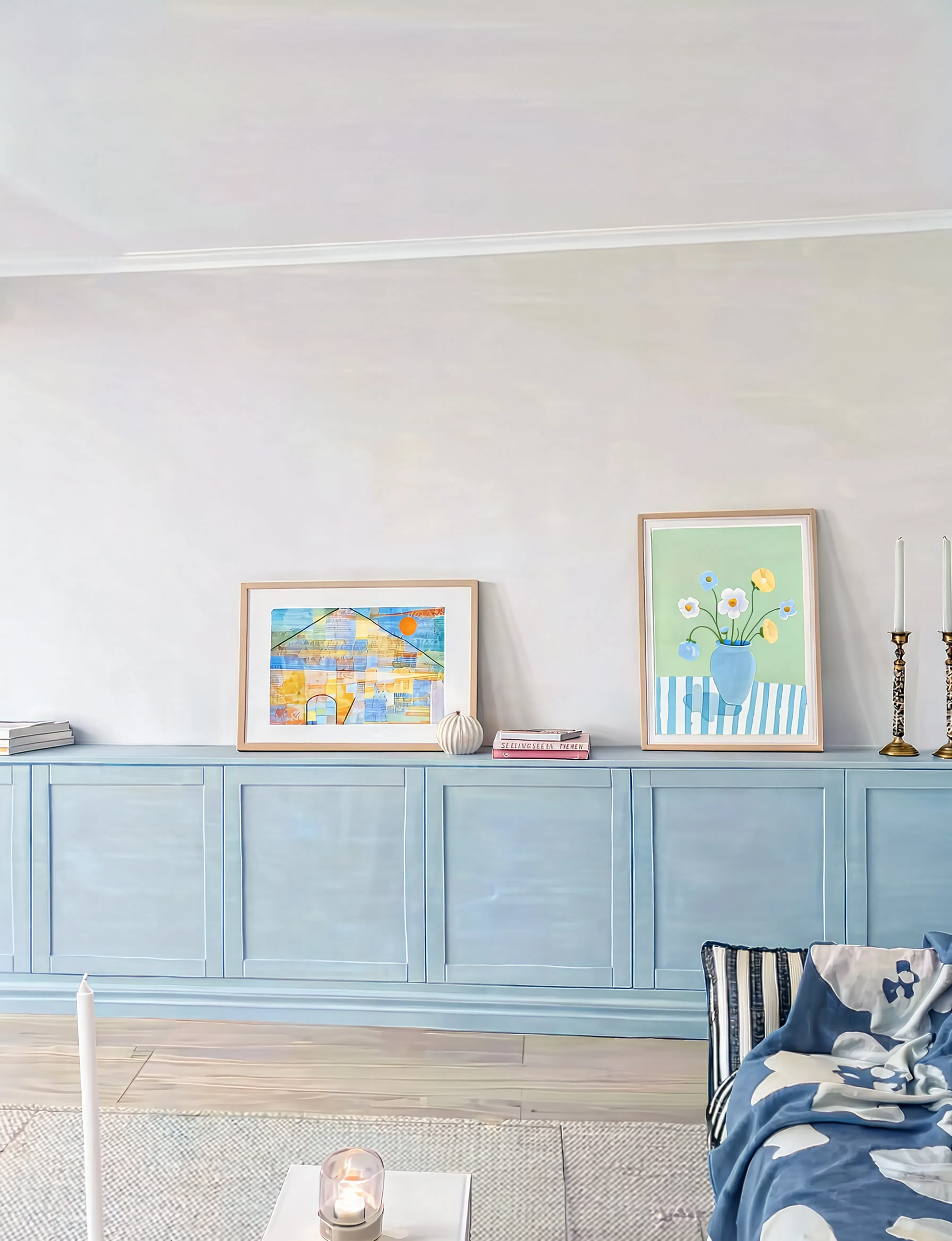 Set of 2 Duck Egg Blue Floral & Ad Parnassum | Contemporary Botanical & Modernist Wall Art