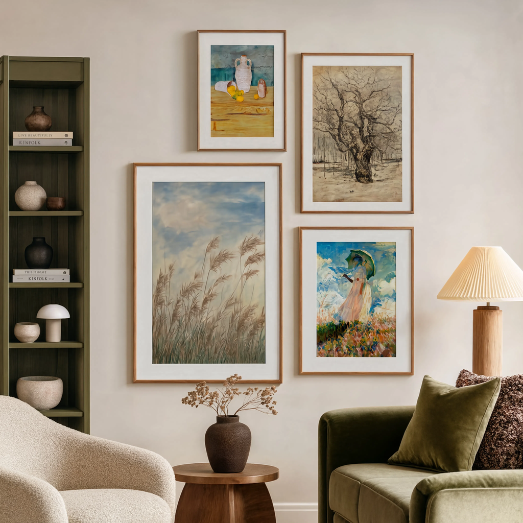 Set of 4 Fine Art Landscape & Still Life Prints | Munch, Monet, Pastel Landscape & Vintage Still Life