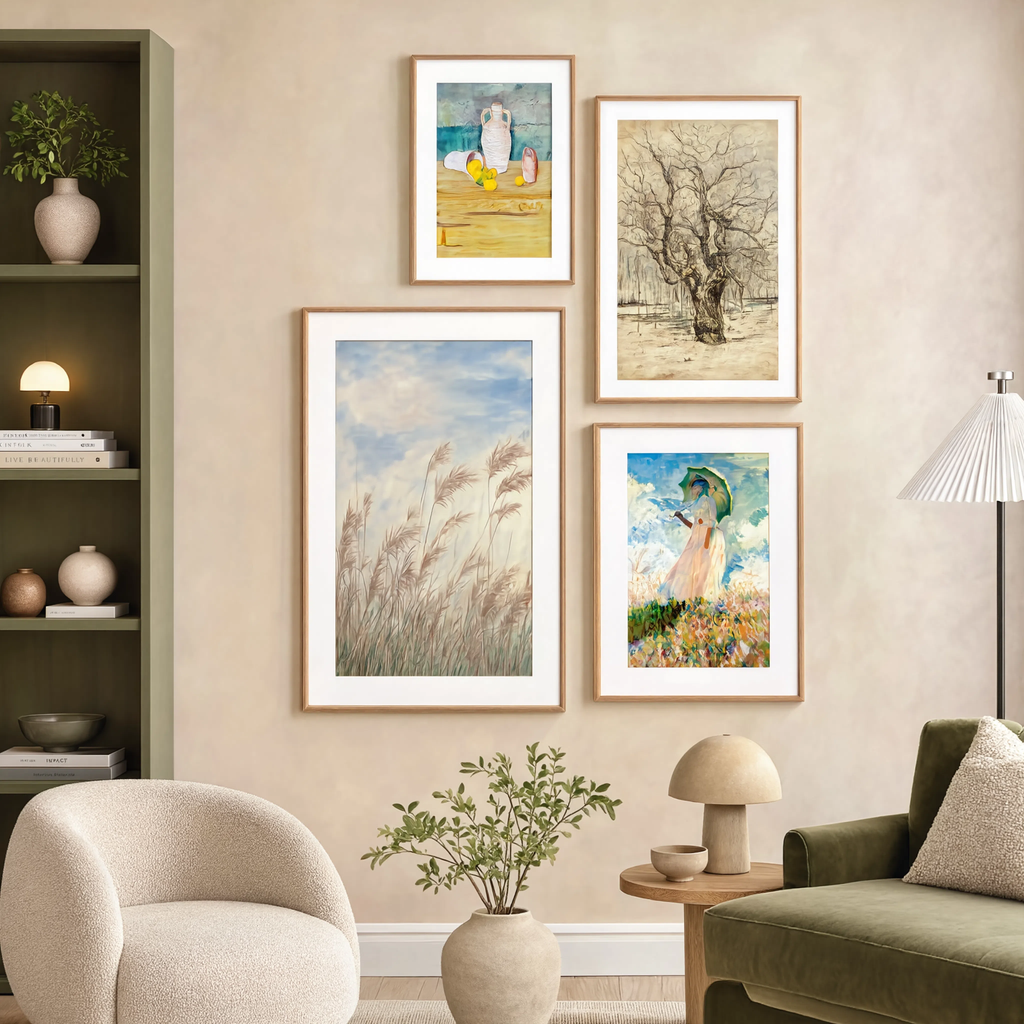 Set of 4 Fine Art Landscape & Still Life Prints | Munch, Monet, Pastel Landscape & Vintage Still Life